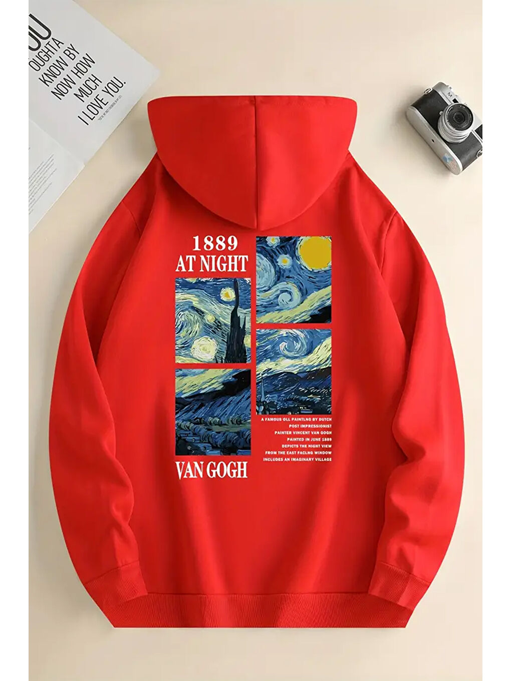 uyguntarz Kırmızı Vangogh Baskılı Oversize Sweatshirt - 1