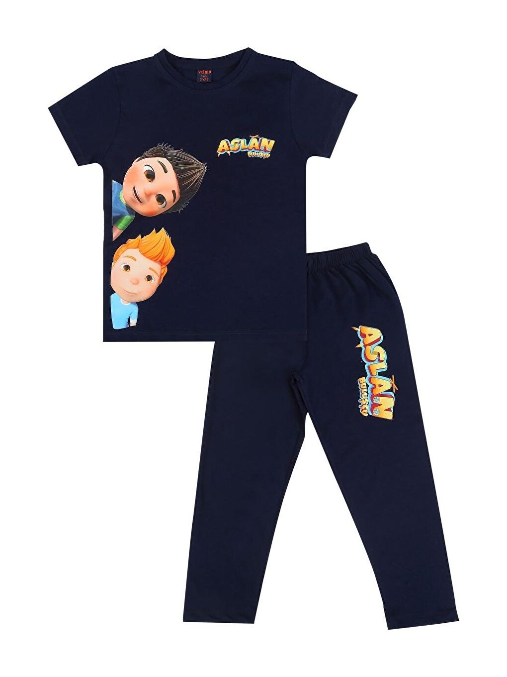 Vitmo Indigo Aslan Buluşçu Erkek Çocuk Kısa Kollu %100 Pamuklu Pijama Takımı