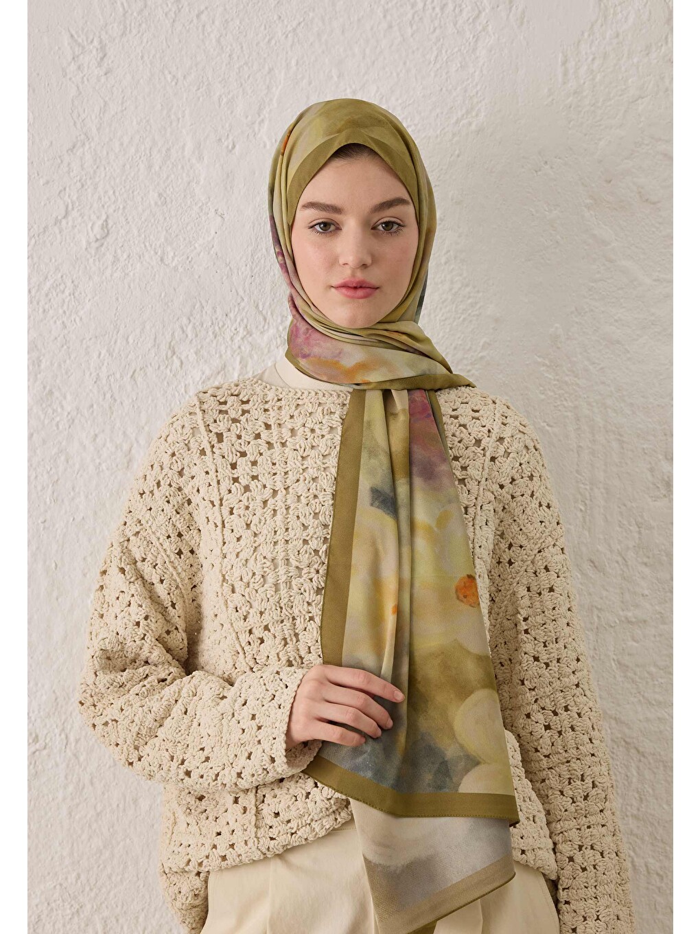Blaır Desen Şal Yağ Yeşili-3
