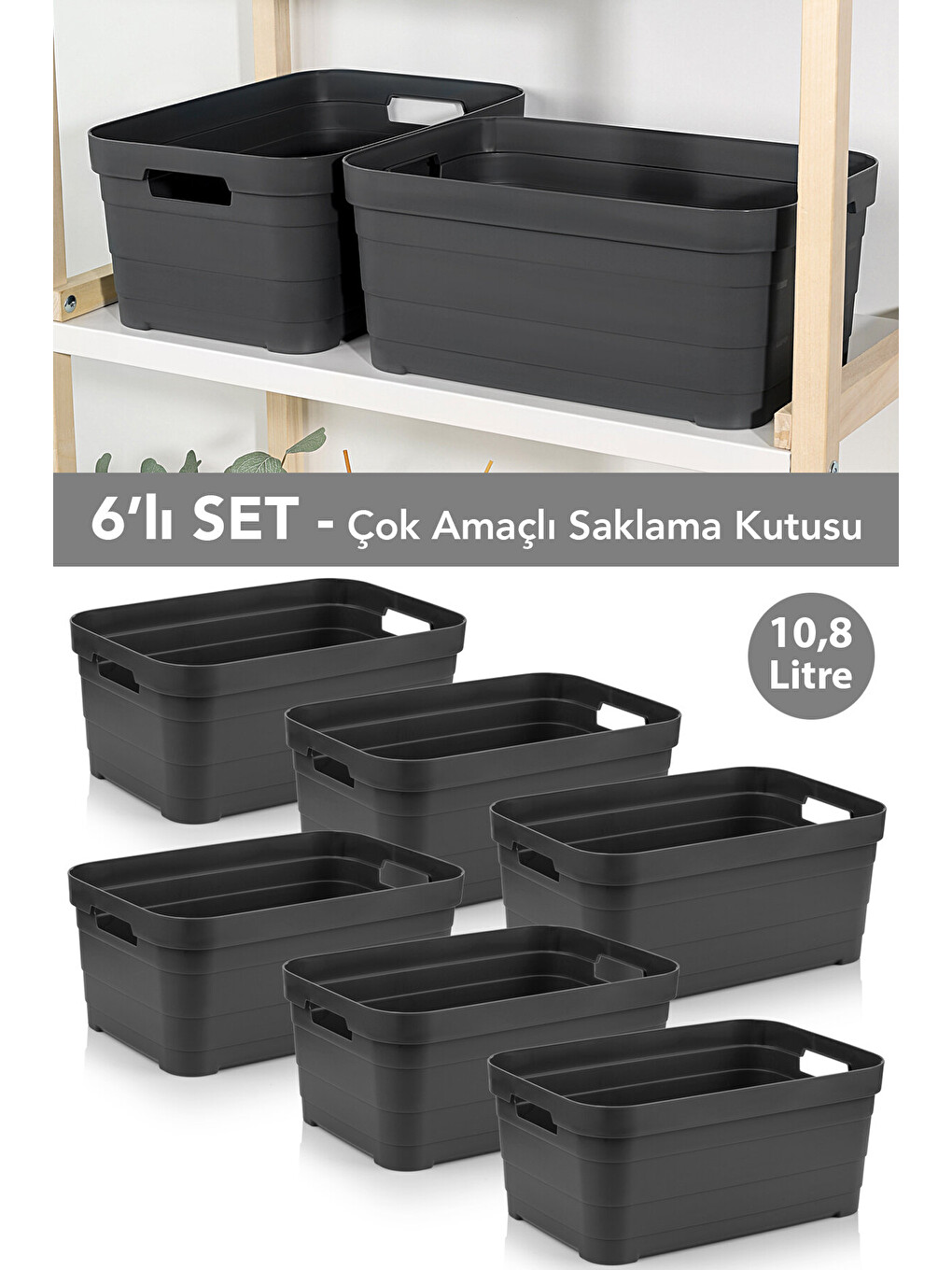 Antrasit 6 Adet Dekoratif Piramit Saklama Kutusu