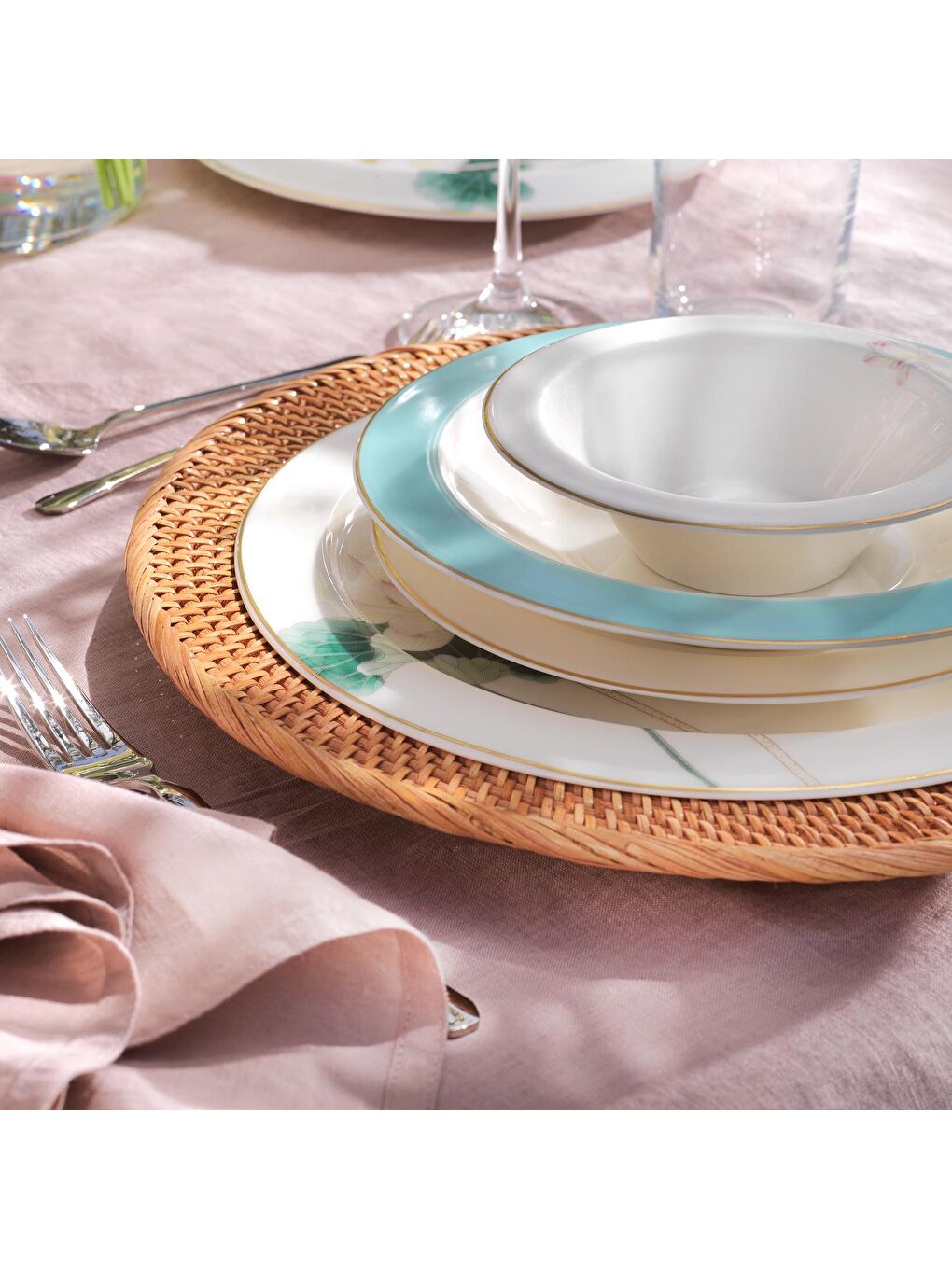 Turkuaz Tılsım Belle Yemek Takımı 60 Parça-Su Yeşili-5