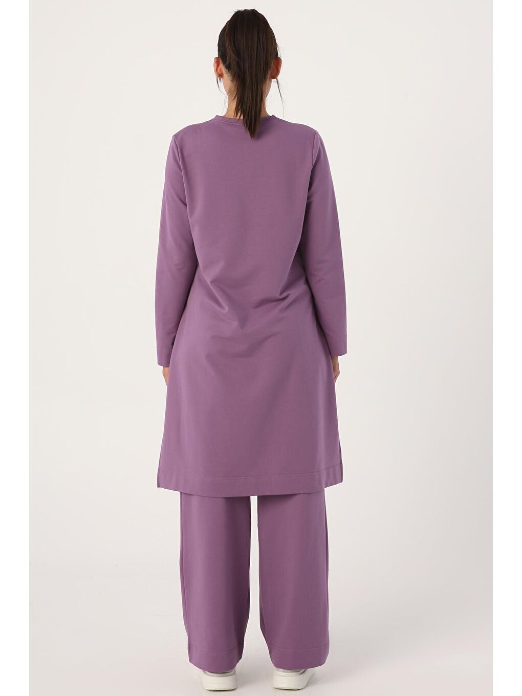 Koyu Lila Yanları Yırtmaçlı Pantolonlu Cepli Takım-3