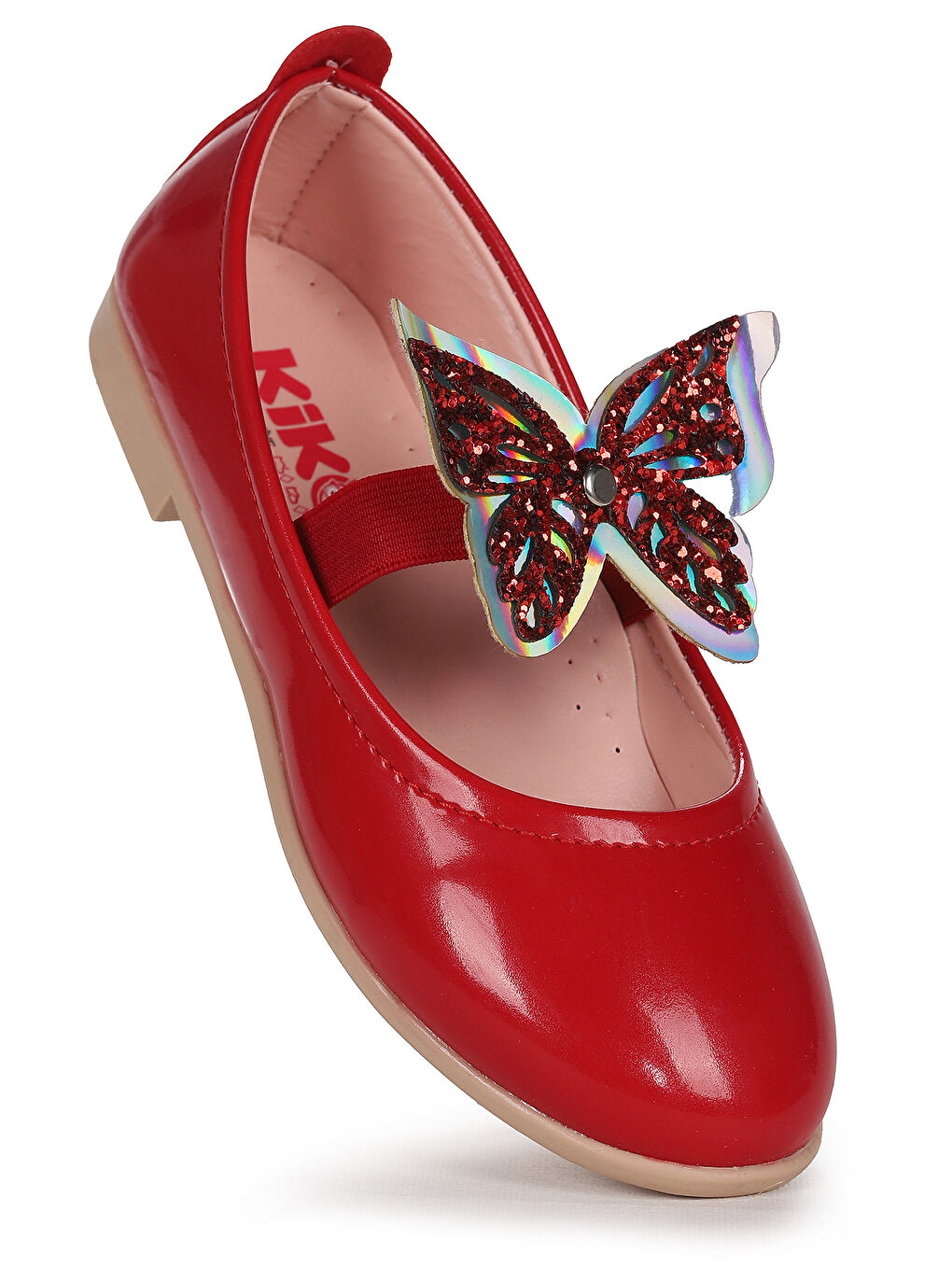 Kırmızı Menz Rugan Kelebek Lastikli Kız Çocuk Babet Ayakkabı