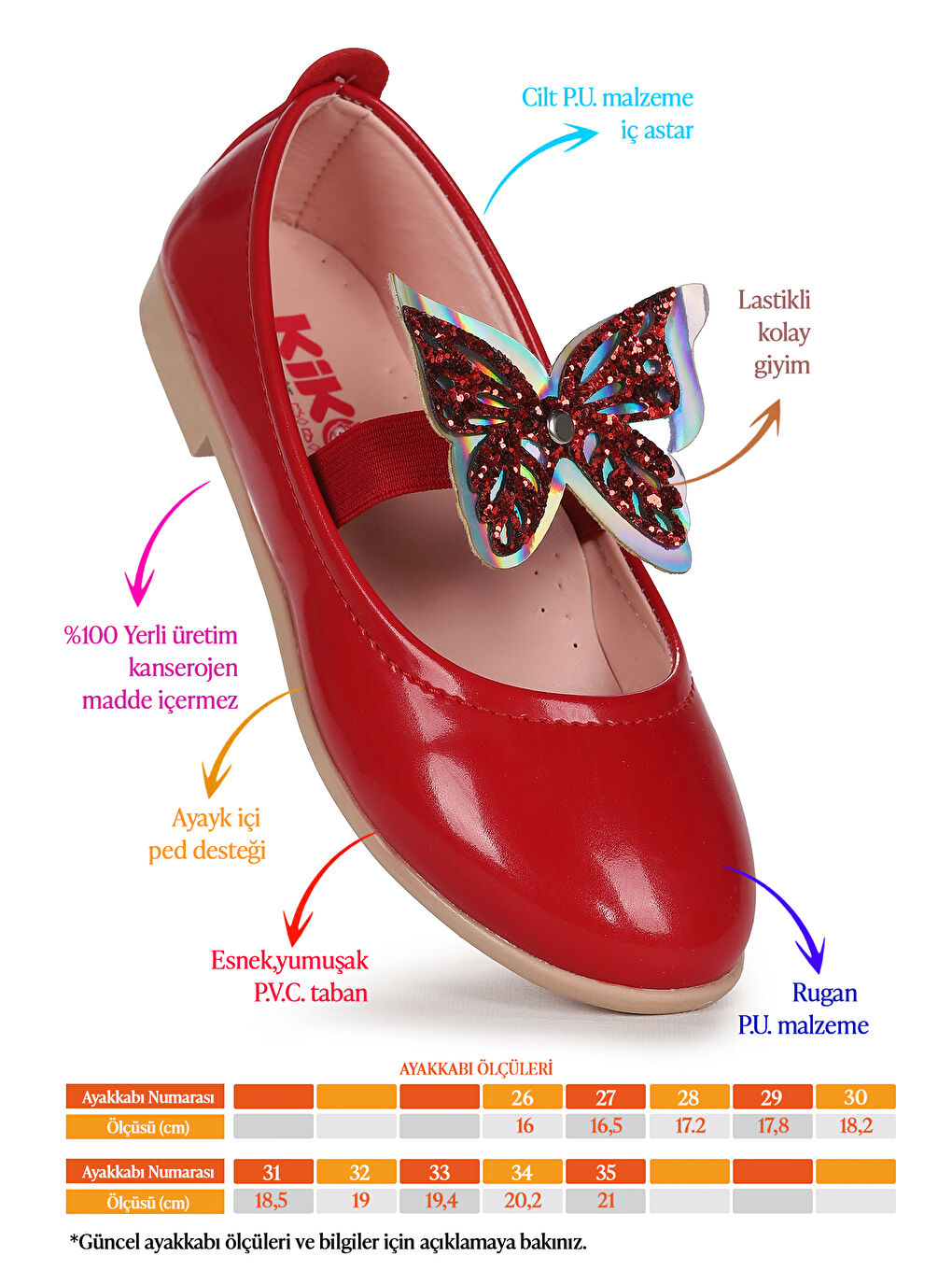 Kırmızı Menz Rugan Kelebek Lastikli Kız Çocuk Babet Ayakkabı-1
