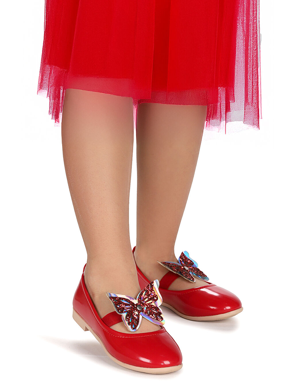 Kırmızı Menz Rugan Kelebek Lastikli Kız Çocuk Babet Ayakkabı-2