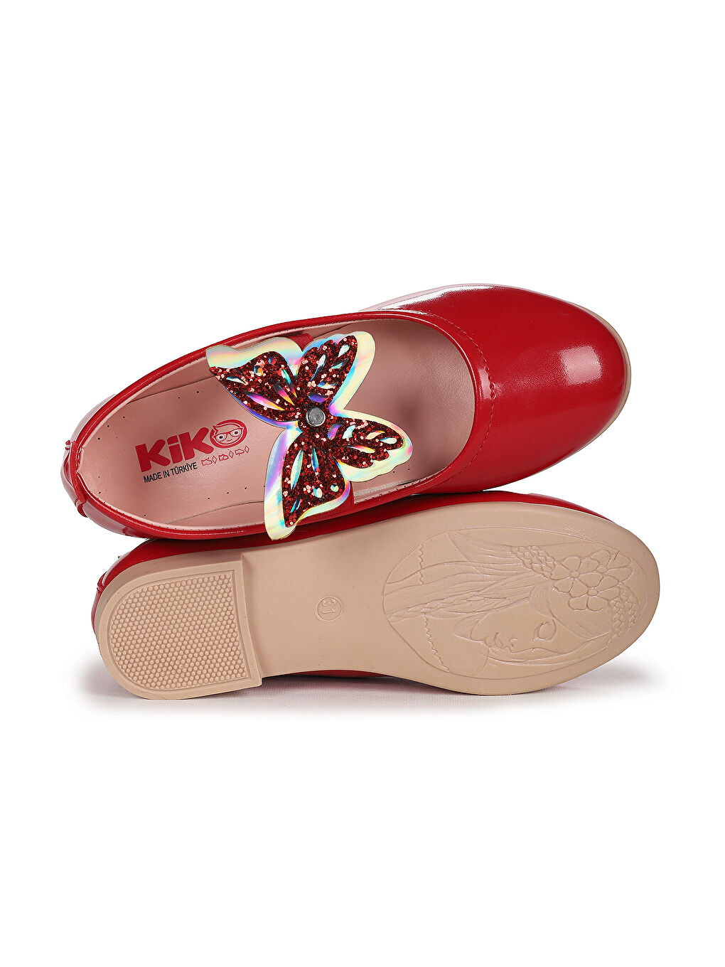 Kırmızı Menz Rugan Kelebek Lastikli Kız Çocuk Babet Ayakkabı-4