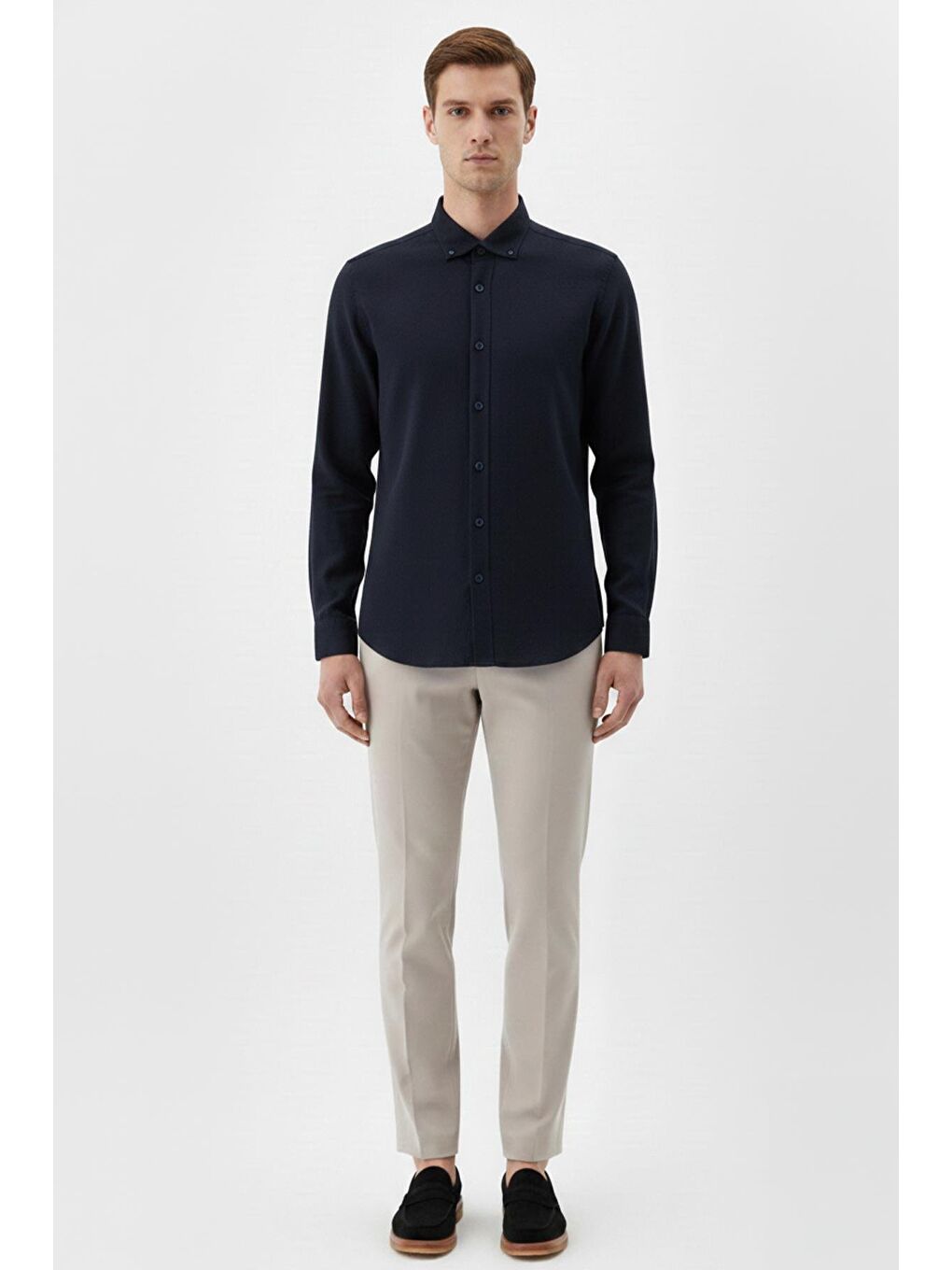 Giotelli Siyah Regular Fit %100 Keten Düğmeli Yaka Erkek Gömlek-1