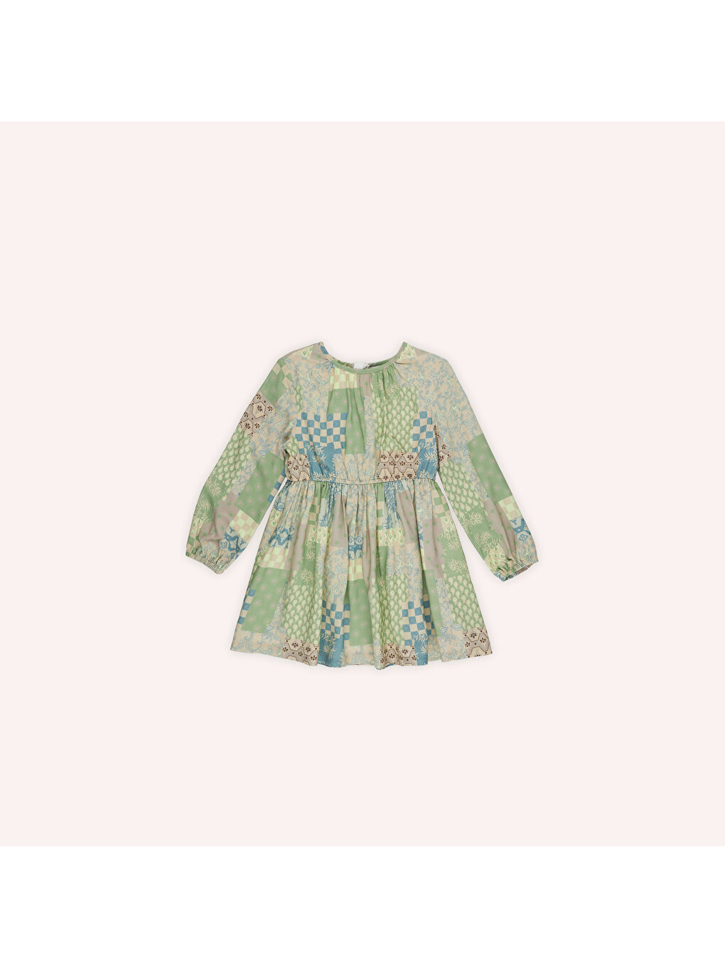 Bej Kız Çocuk Desenli Elbise-3