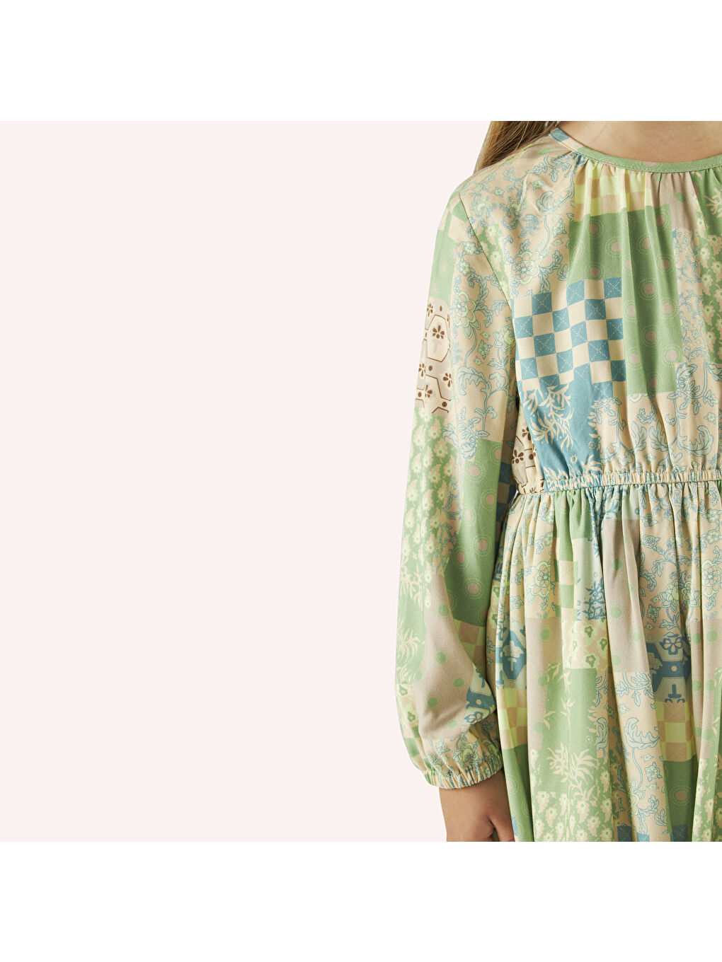 Bej Kız Çocuk Desenli Elbise-6