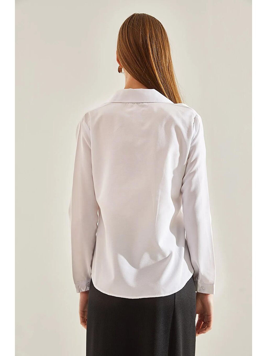 Beyaz Kadın Basic Gömlek-3