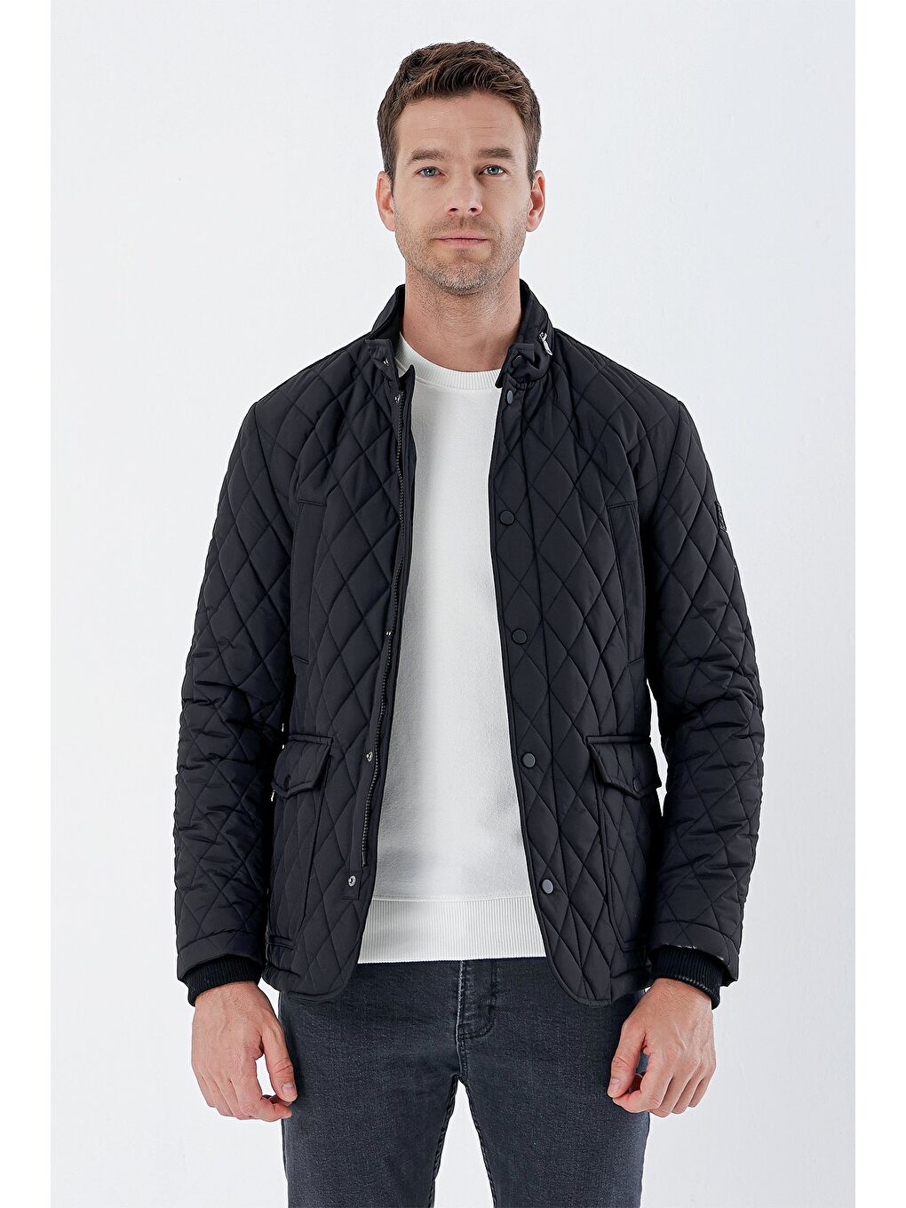 Siyah Kapitone Dik Yaka Astarlı Slim Fit Dar Kesim Casual Mont 1007235165