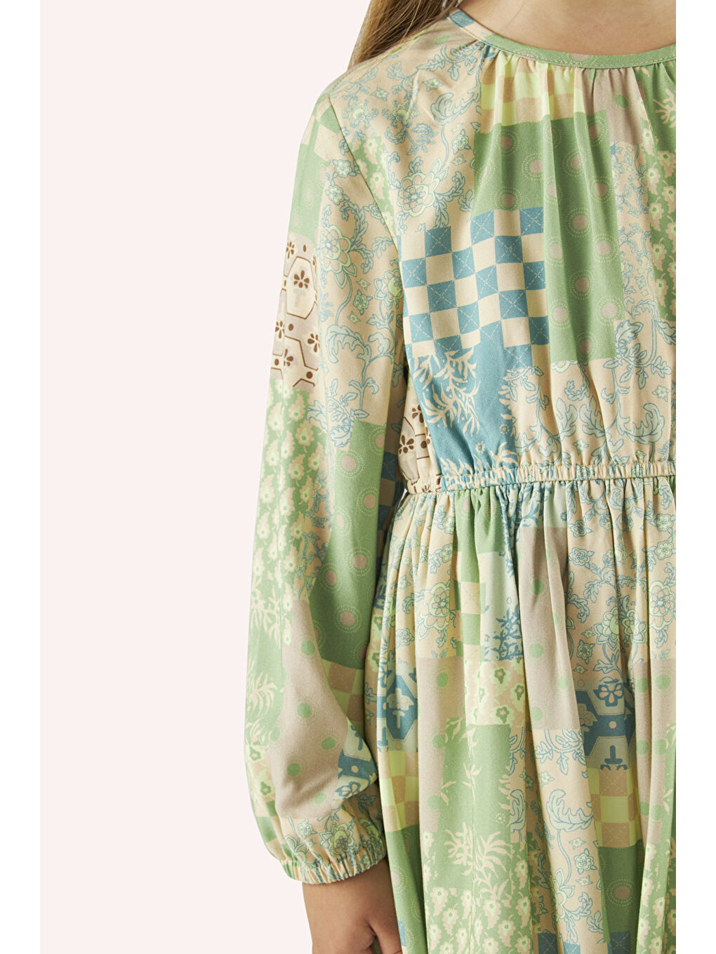 Bej Kız Çocuk Desenli Elbise-8