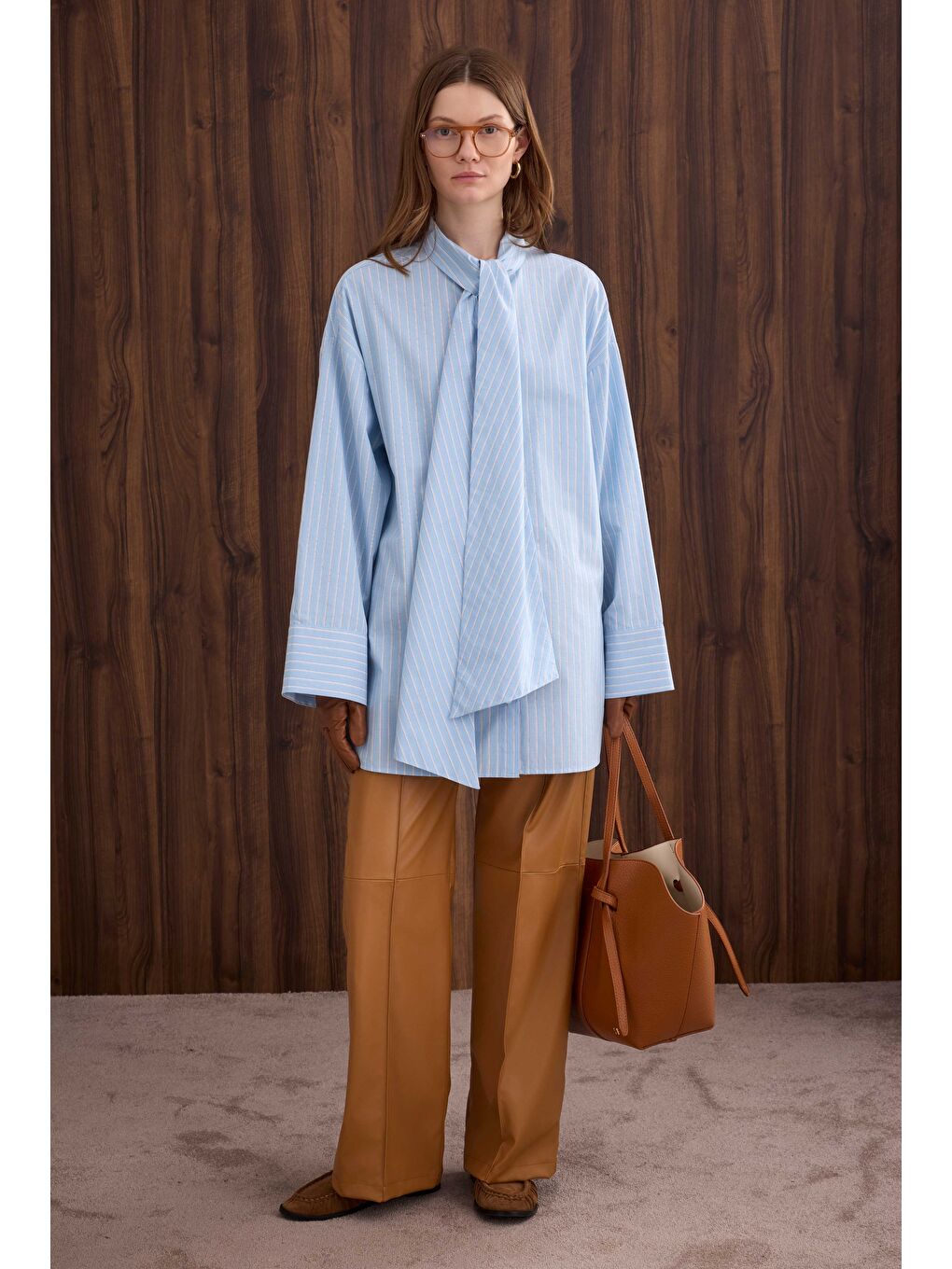 Fiyonk Detaylı Gömlek Bebe Mavi Çizgi