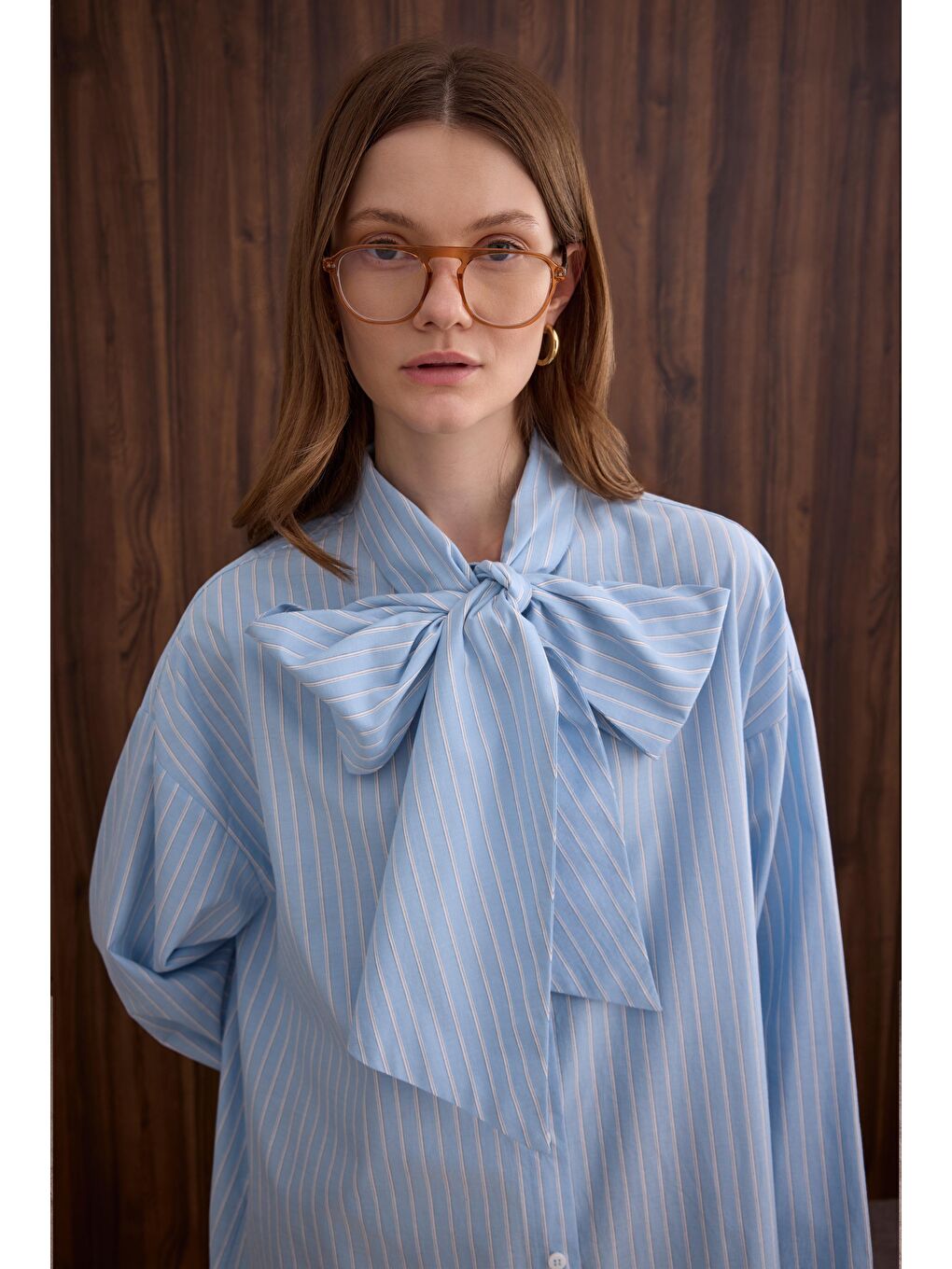 Fiyonk Detaylı Gömlek Bebe Mavi Çizgi-2