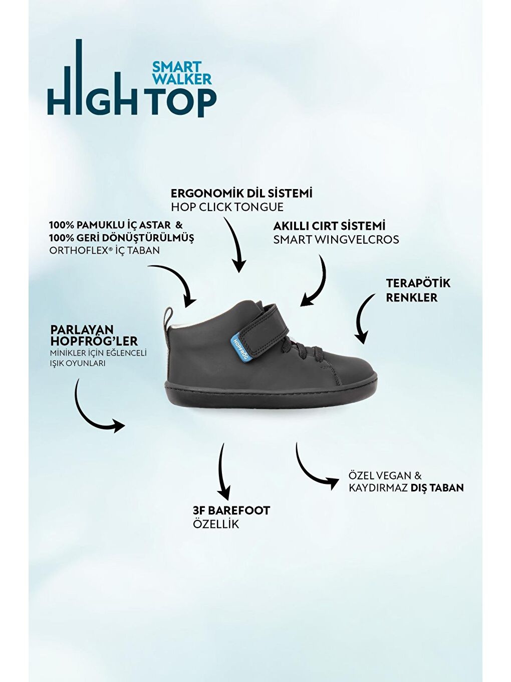 Smart Walker High Top Süper Mat Siyah Barefoot Çocuk Bot-1