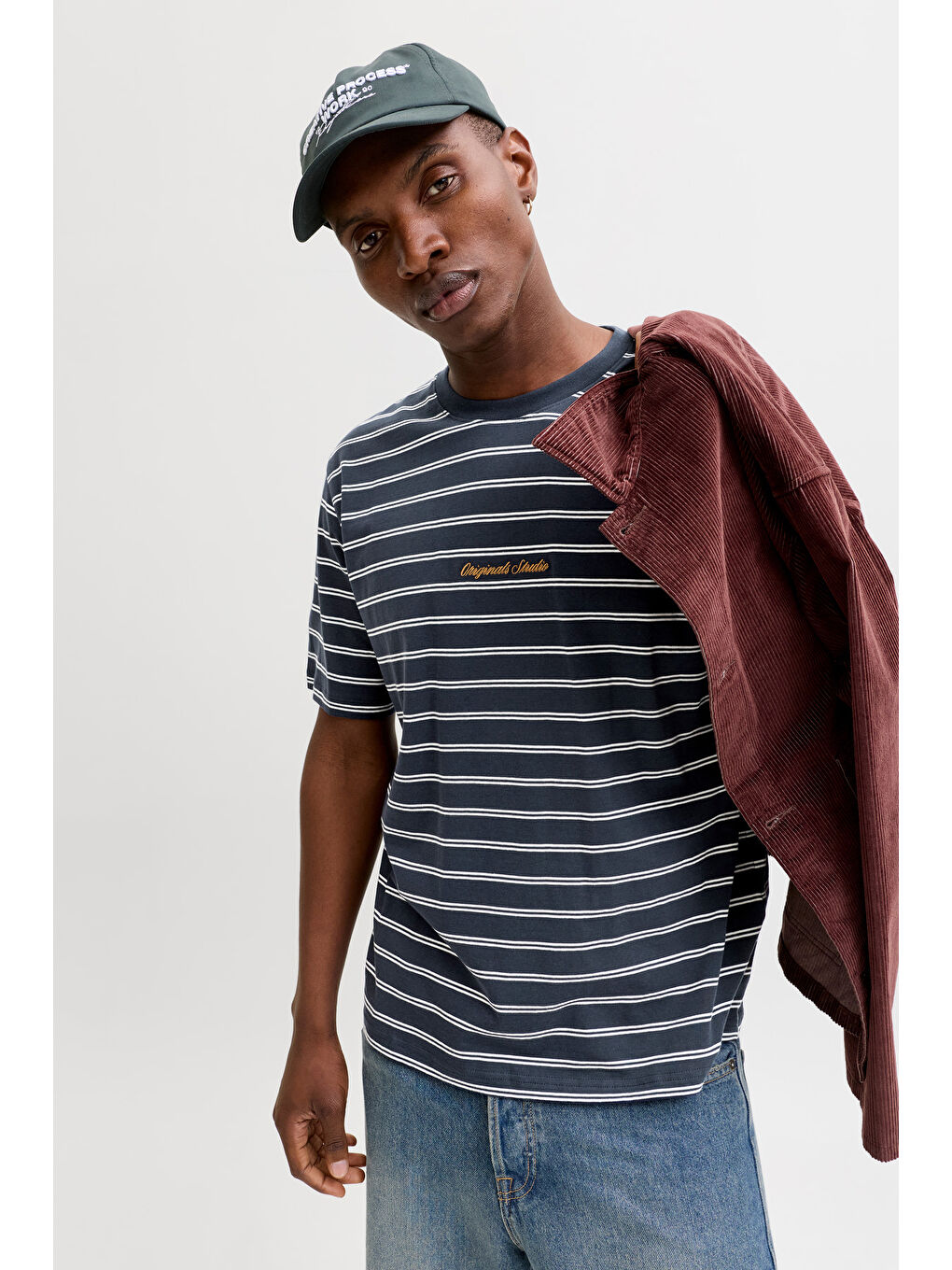 Lacivert Originals Çizgili Pamuklu Relaxed Fit Bisiklet Yaka T Shirt 12291021-1