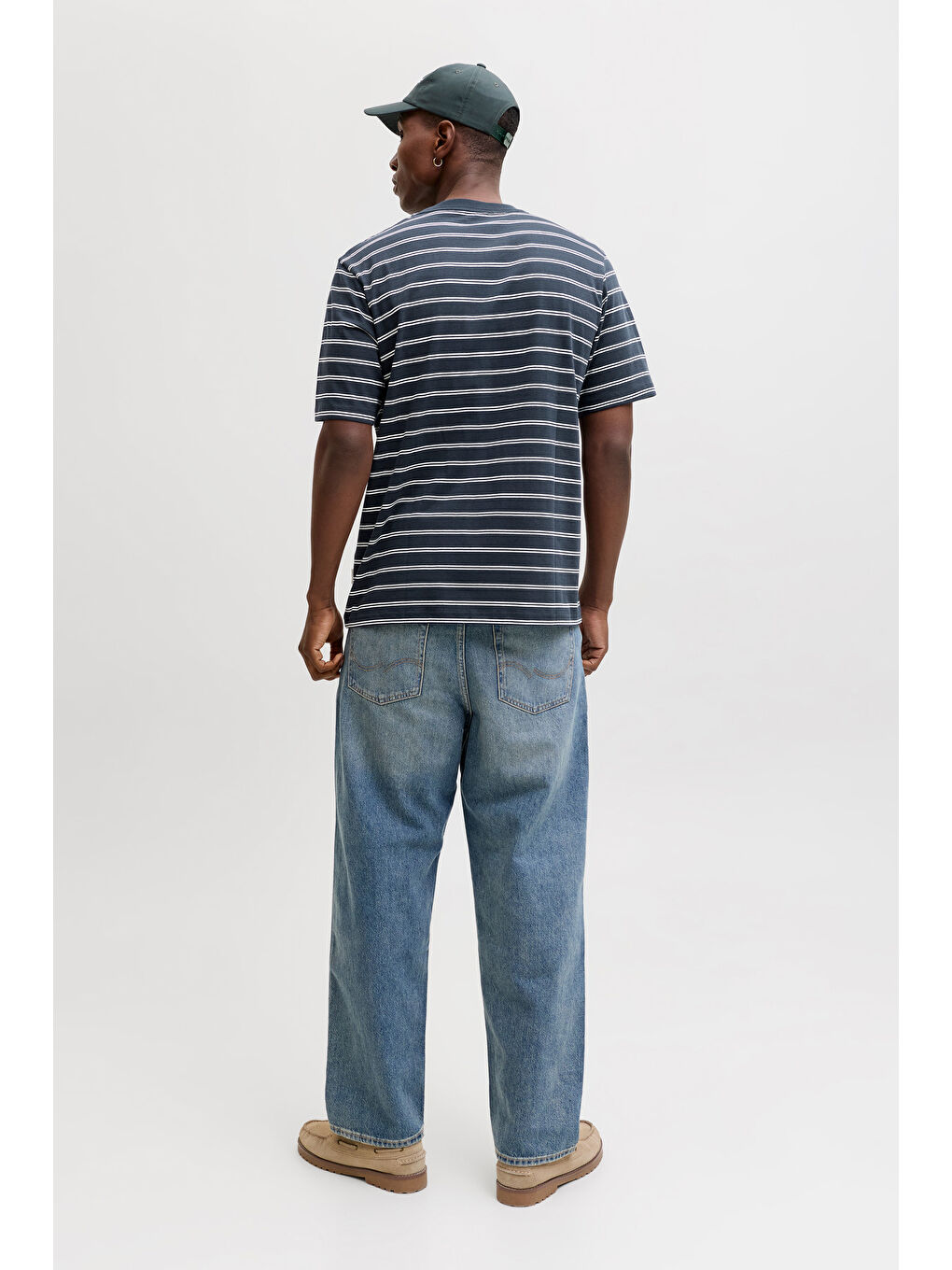 Lacivert Originals Çizgili Pamuklu Relaxed Fit Bisiklet Yaka T Shirt 12291021-3