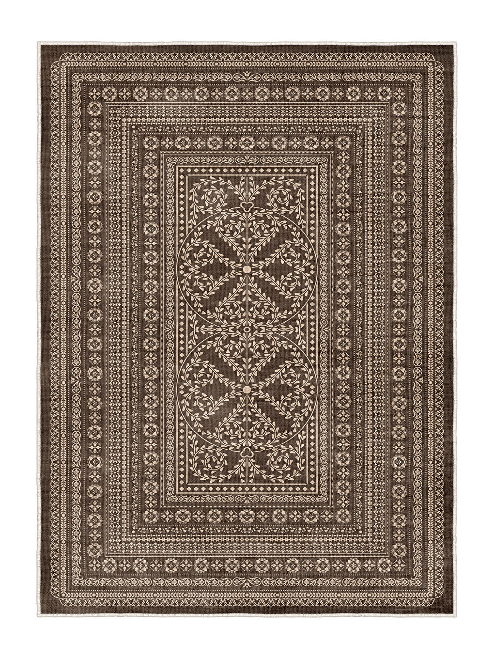 Kahverengi Dekoratif Salon Halısı, Makinada Yıkanabilir, Kaymaz Taban, İnce & Modern Tasarım