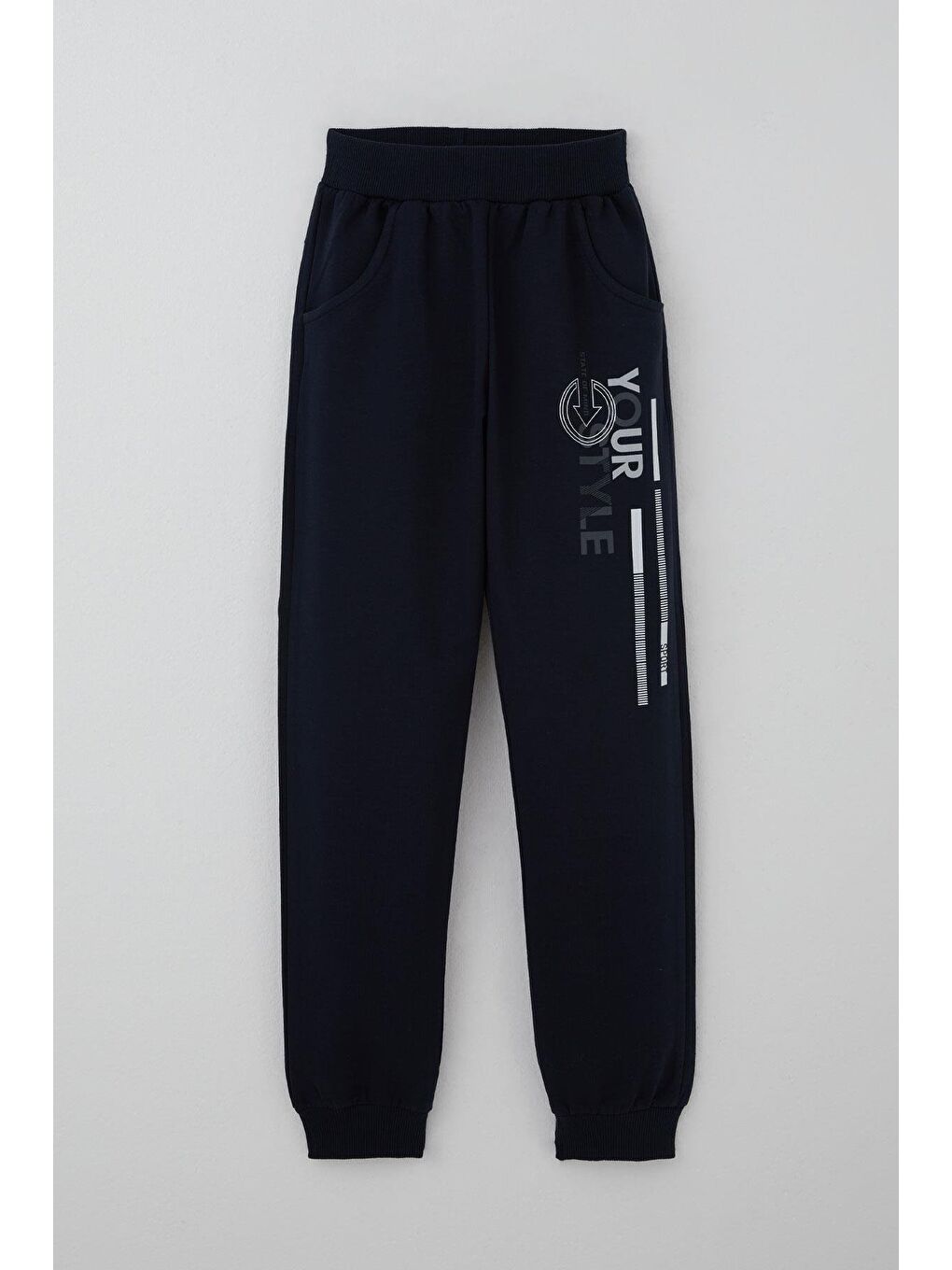 Erkek Çocuk Eşofman Takımı Cep Kapak Detaylı Yazı Baskılı Açık Gri Melanj (7-12 Yaş)-2