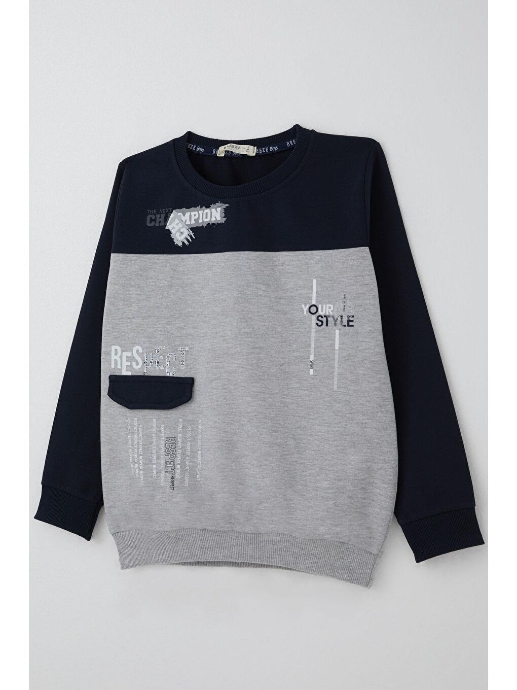 Erkek Çocuk Eşofman Takımı Cep Kapak Detaylı Yazı Baskılı Açık Gri Melanj (7-12 Yaş)-5