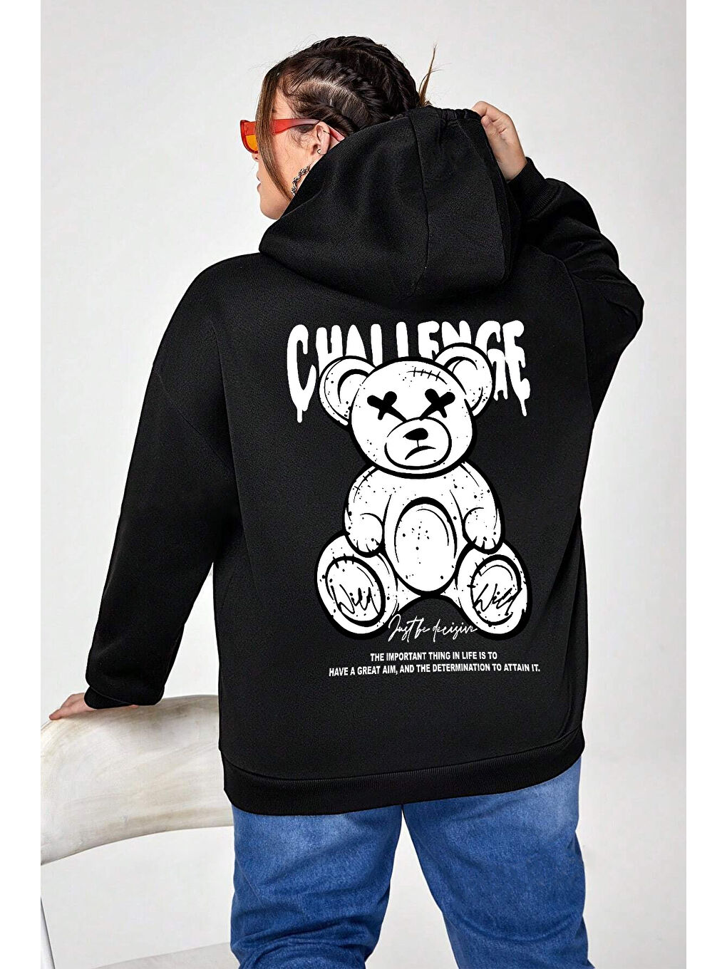 uyguntarz Siyah Challange Bear Baskılı Oversize Sweatshirt - 1