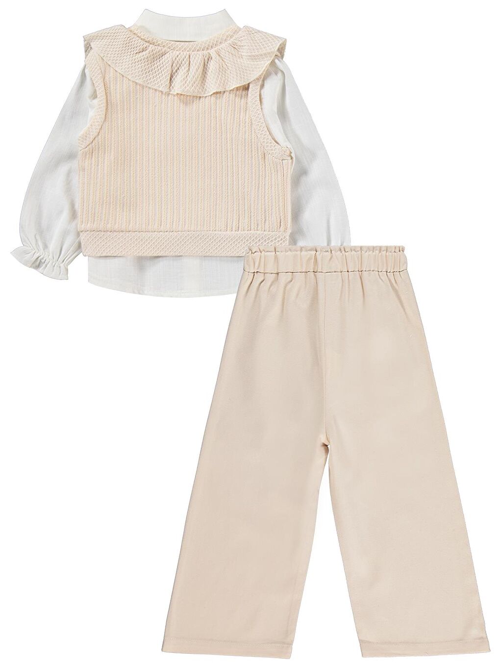 Civil Girls V Yaka Süeter Pantolon 3 Lü 2-5 Yaş Takım - Bej 2-3 Yaş-2