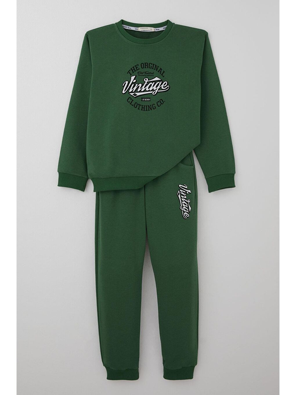 Erkek Çocuk Eşofman Takımı Yazı Baskılı Bağcık Aksesuarlı Koyu Yeşil (4-8 Yaş)
