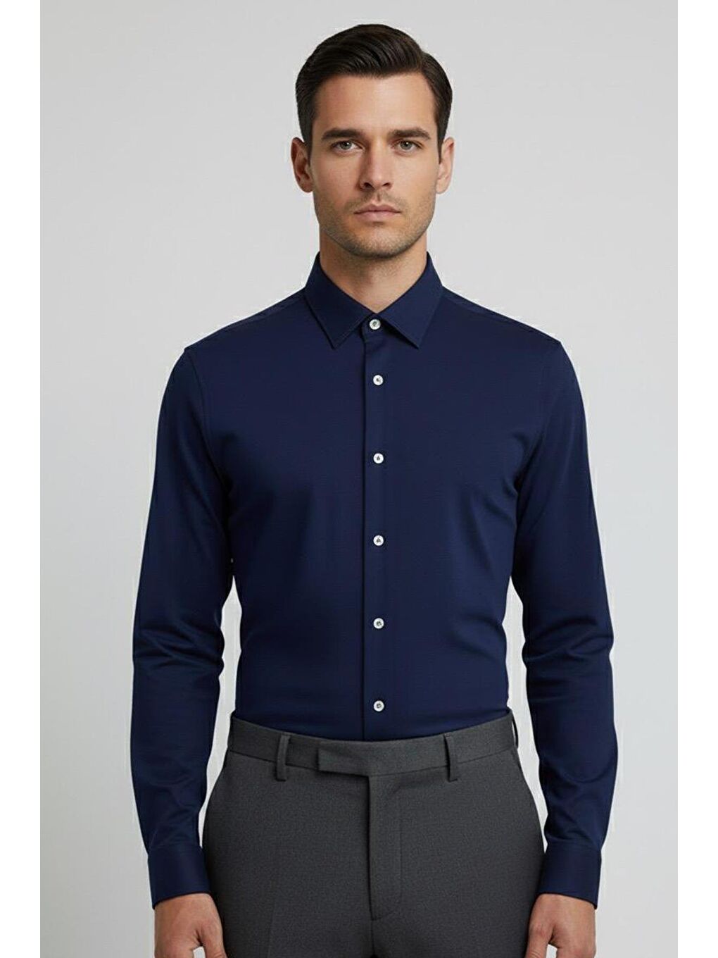 Giotelli Lacivert Slim Fit %100 Pamuk Klasik Yaka Erkek Gömlek