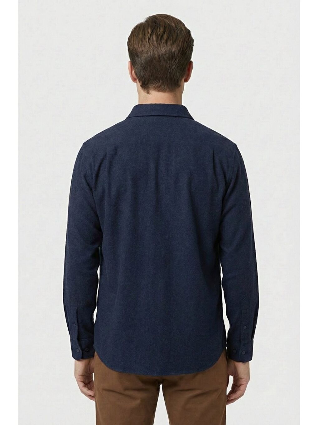 Lacivert Regular Fit Pamuklu Uzun Kollu Düz Polo Yaka Erkek Gömlek-3