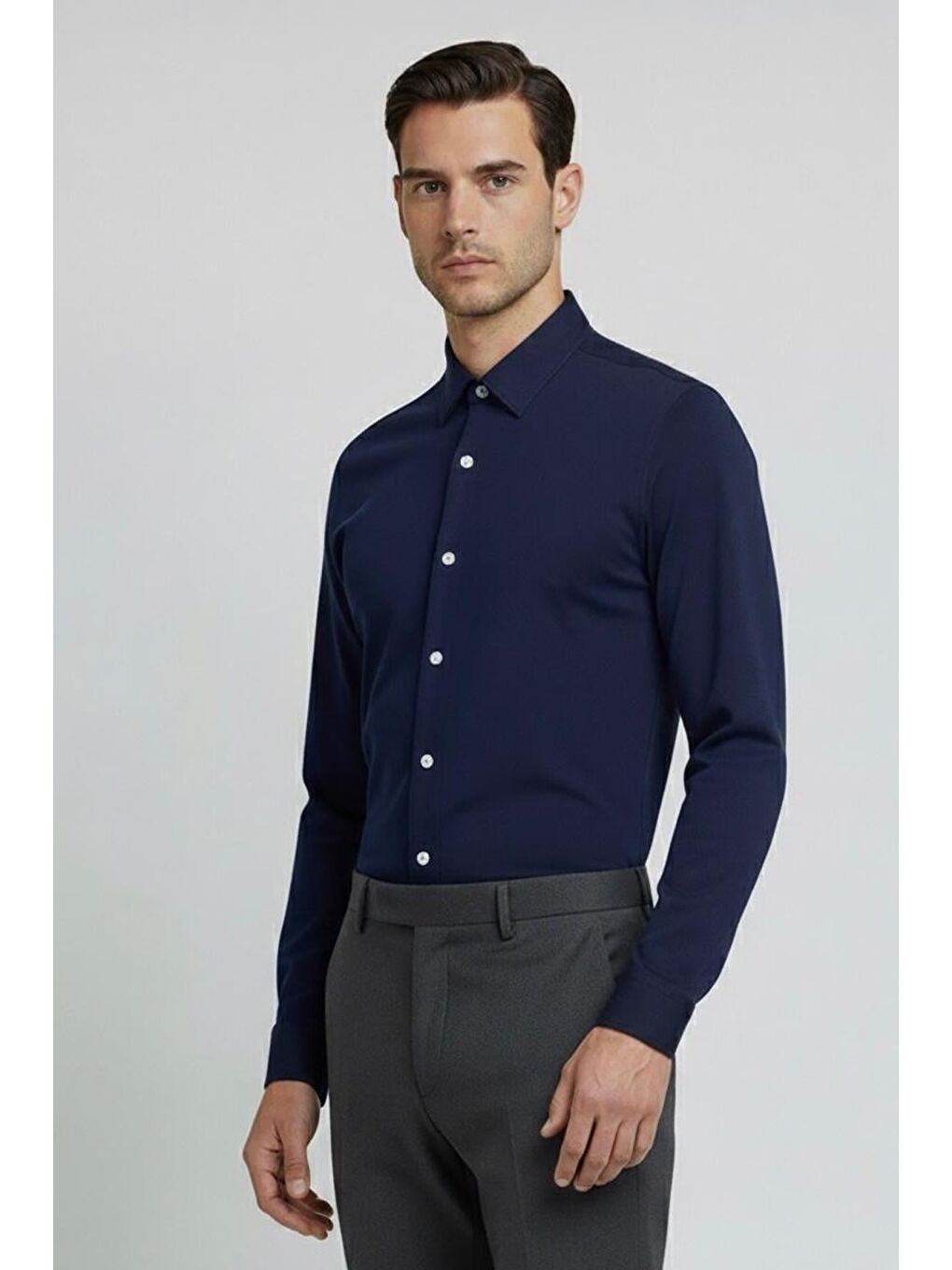 Giotelli Lacivert Slim Fit %100 Pamuk Klasik Yaka Erkek Gömlek-1