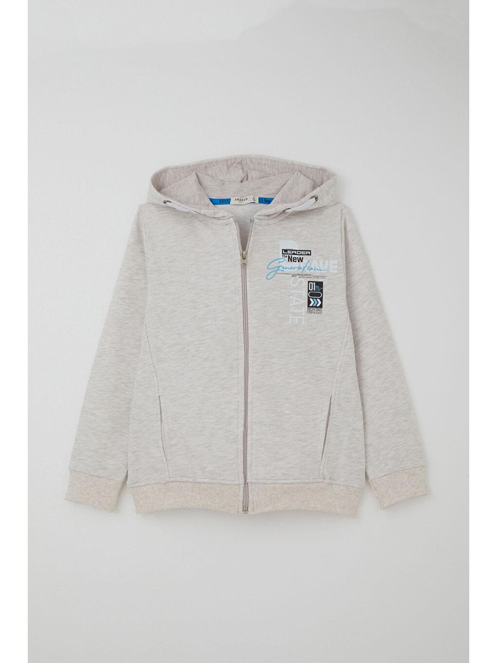 Erkek Çocuk Eşofman Takımı Kapüşonlu Fermuarlı Bağcık Aksesuarlı Bej Melanj (8-14 Yaş)-1