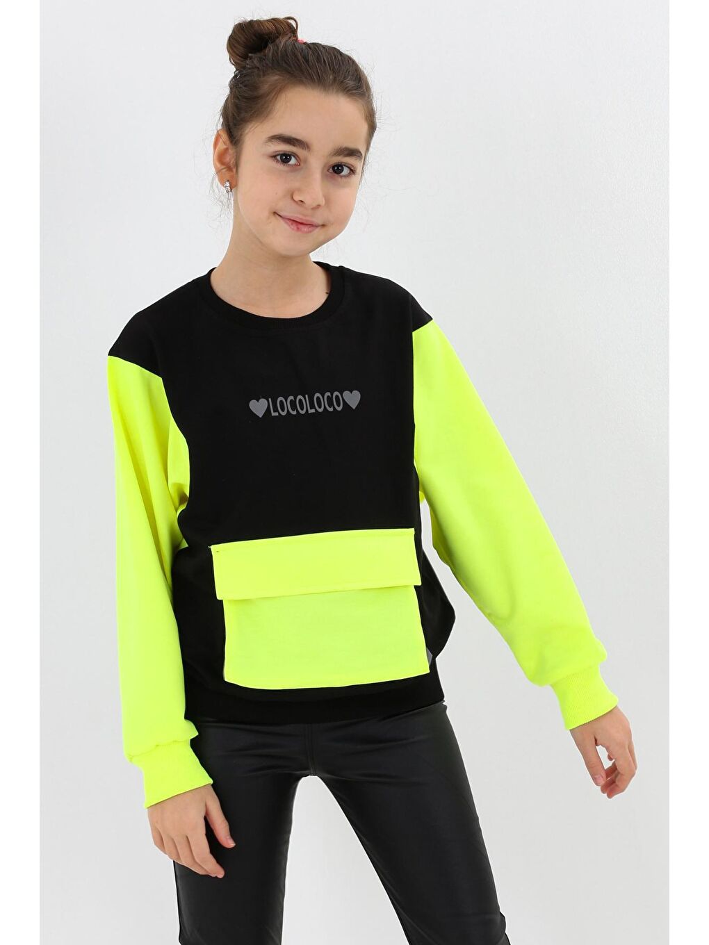 Siyah Kız Çocuk Oversize Cepli Sweatshirt 9-14 Yaş 13997-1