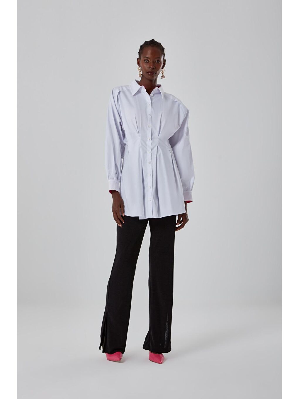 Büzgülü Beyaz Gömlek-3