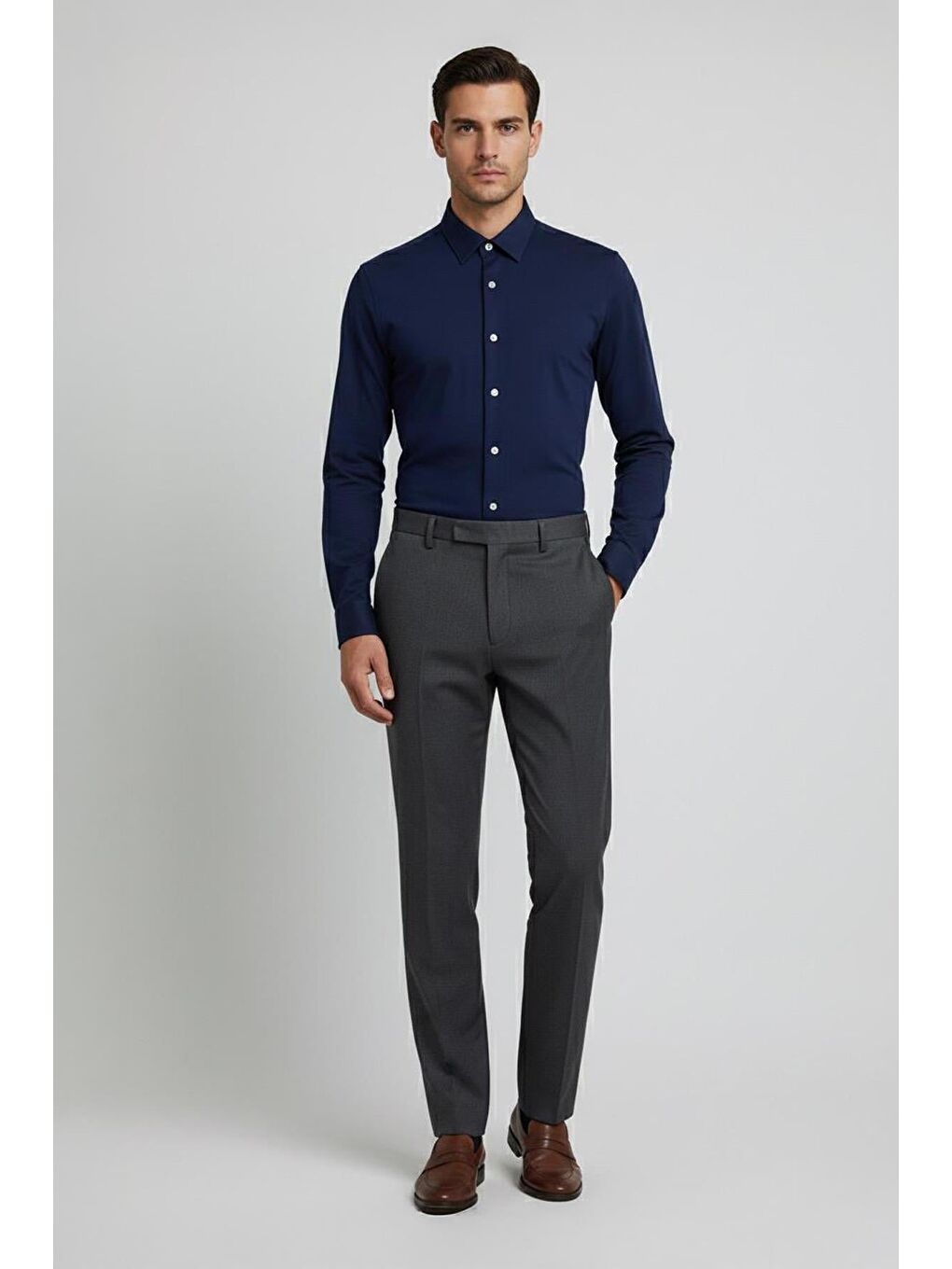 Giotelli Lacivert Slim Fit %100 Pamuk Klasik Yaka Erkek Gömlek-4