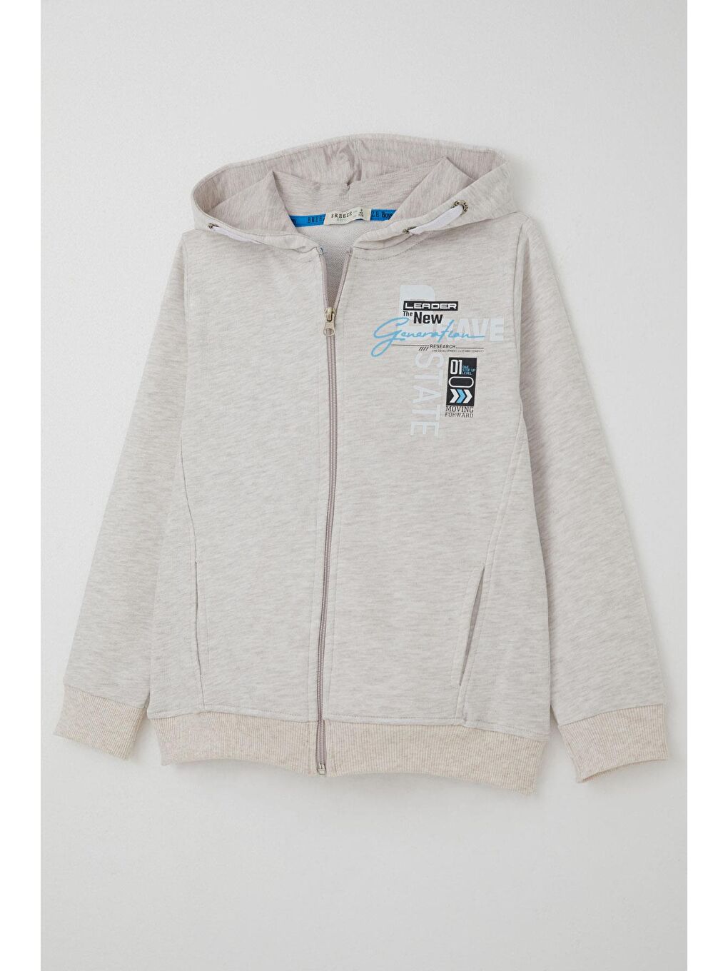 Erkek Çocuk Eşofman Takımı Kapüşonlu Fermuarlı Bağcık Aksesuarlı Bej Melanj (8-14 Yaş)-5