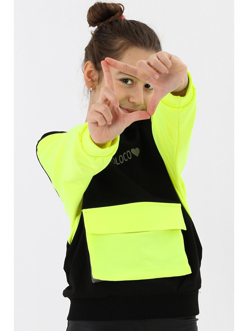 Siyah Kız Çocuk Oversize Cepli Sweatshirt 9-14 Yaş 13997-2