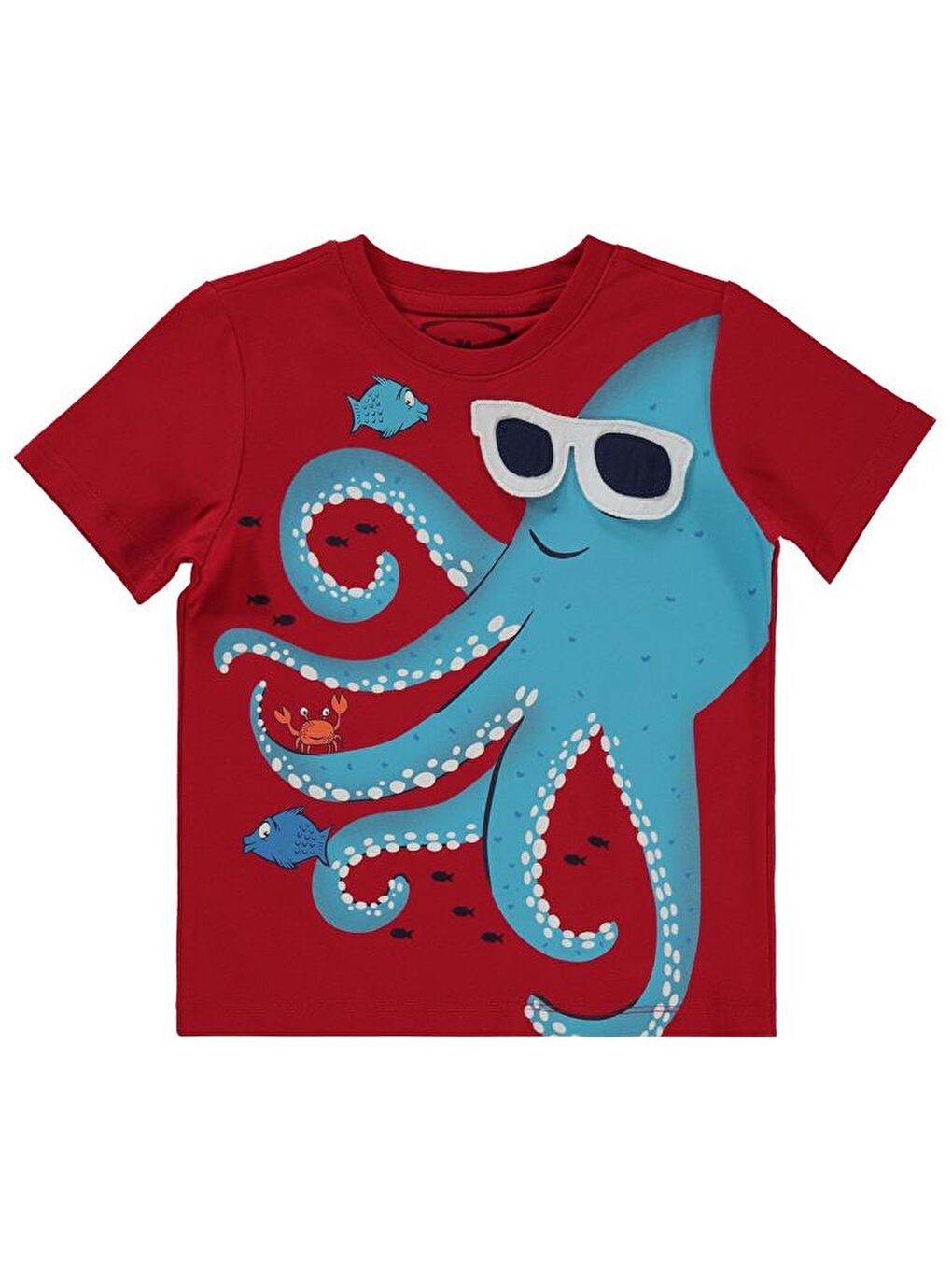 Kırmızı Boys Yengeç Baskılı 2-5 Yaş Tişört-2