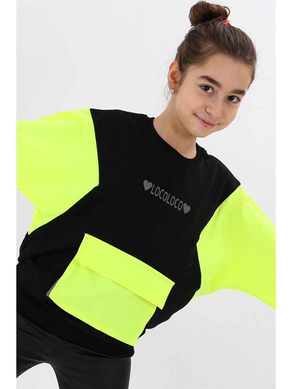 Siyah Kız Çocuk Oversize Cepli Sweatshirt 9-14 Yaş 13997-3