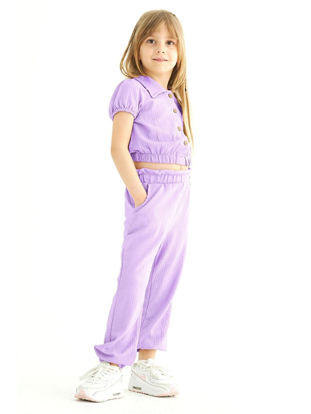 Lila Karpuz Kollu Kız Çocuk Pantolon Takım-1