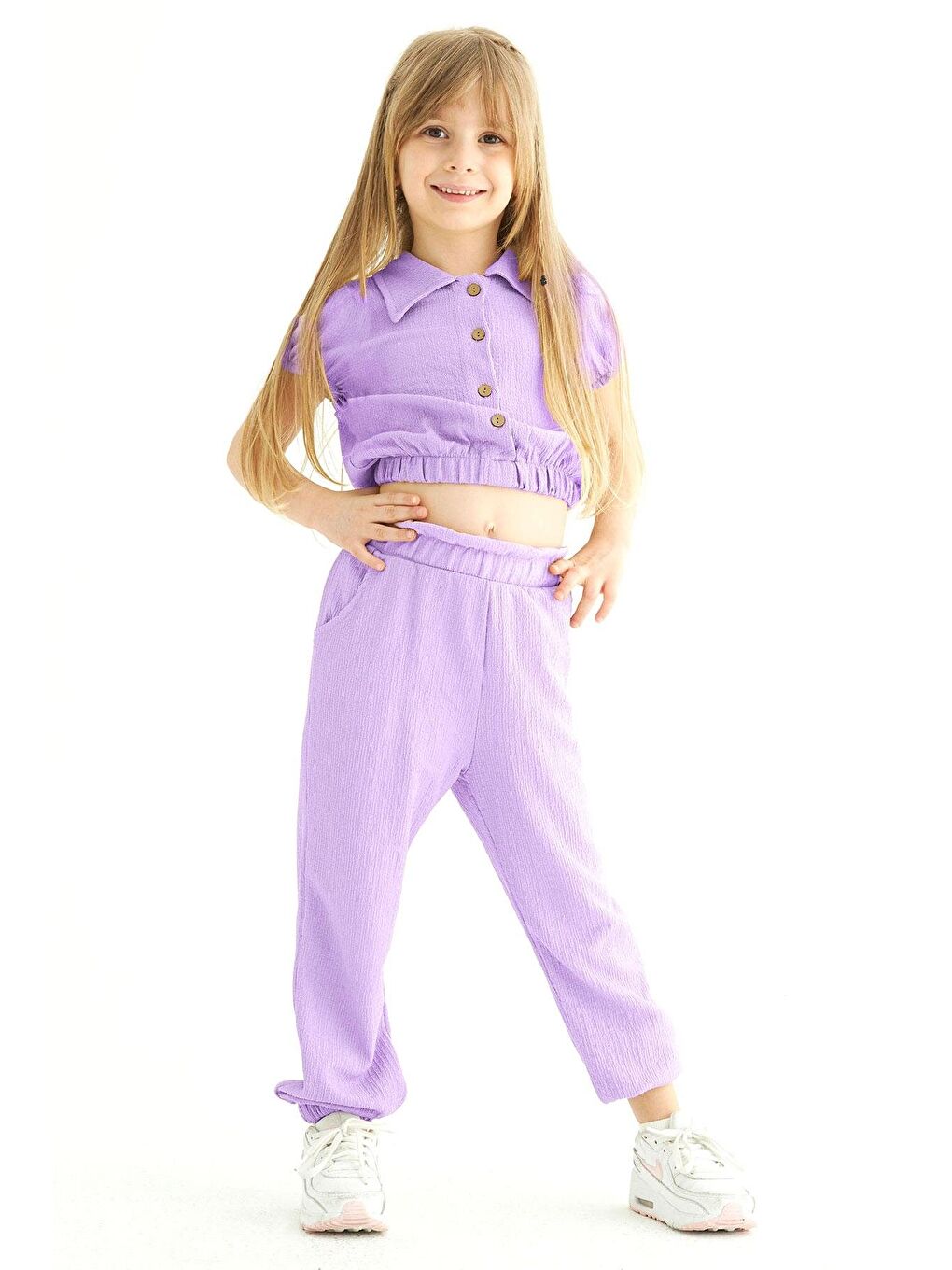 Lila Karpuz Kollu Kız Çocuk Pantolon Takım-2