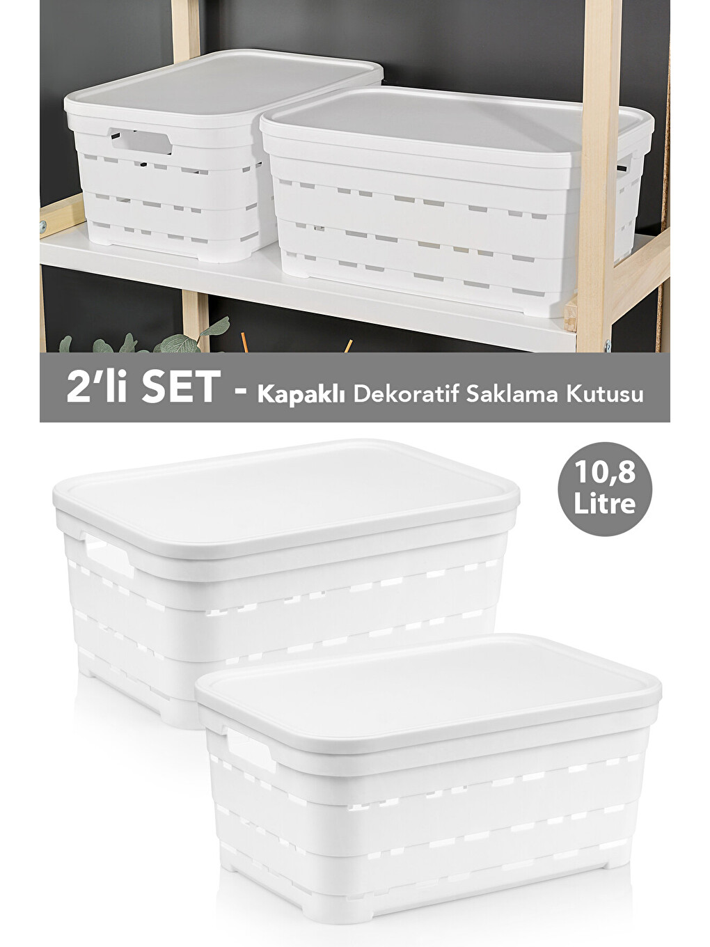 Beyaz 2'li Kapaklı Delikli Dekoratif Piramit Saklama Kutusu