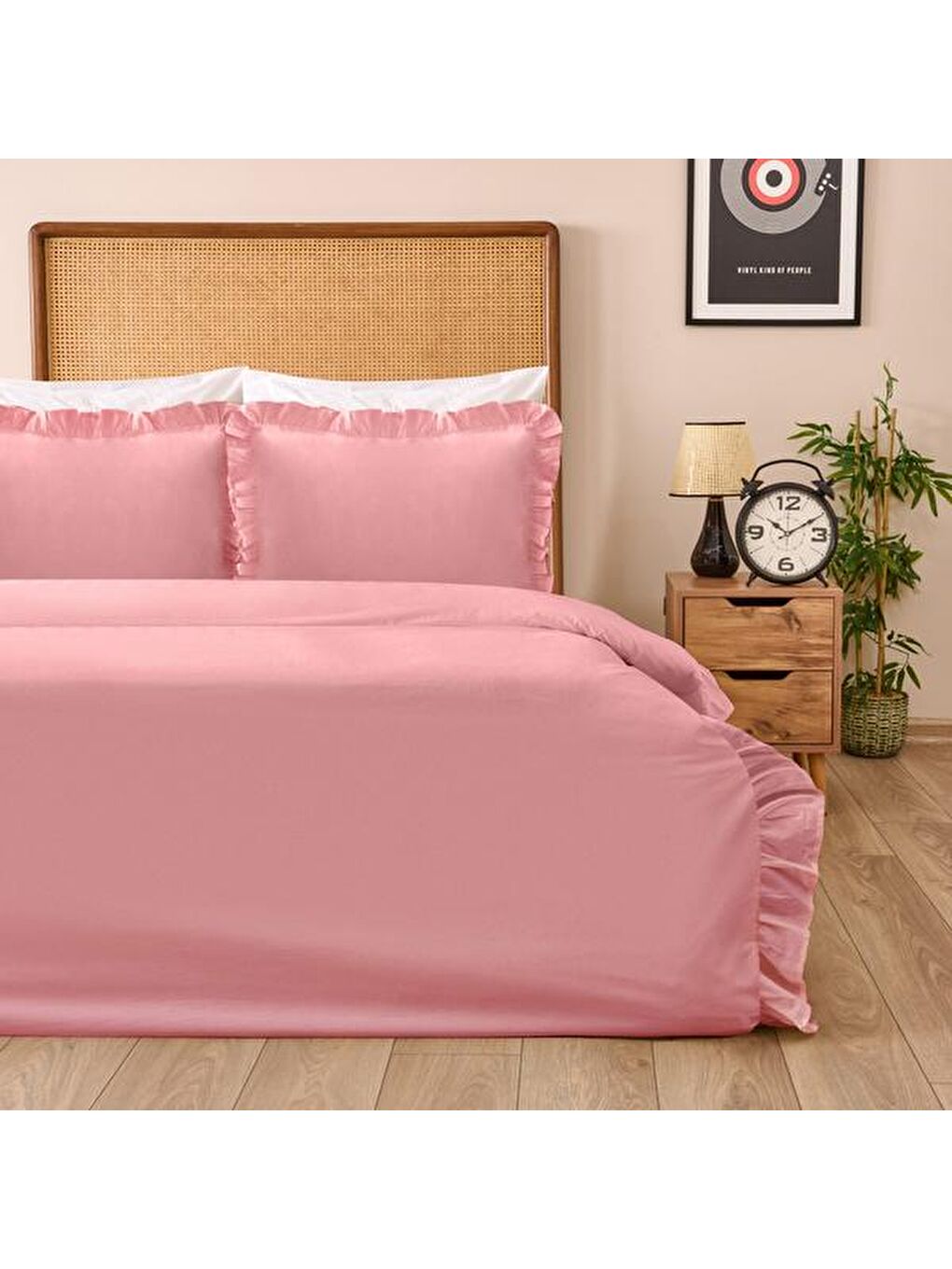 Soft Fırfırlı Çift Kişilik Nevresim Takımı - Pembe