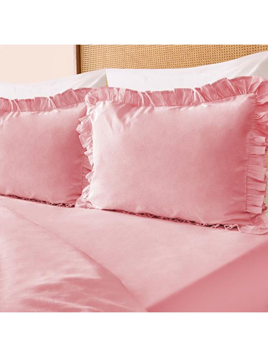 Soft Fırfırlı Çift Kişilik Nevresim Takımı - Pembe-1