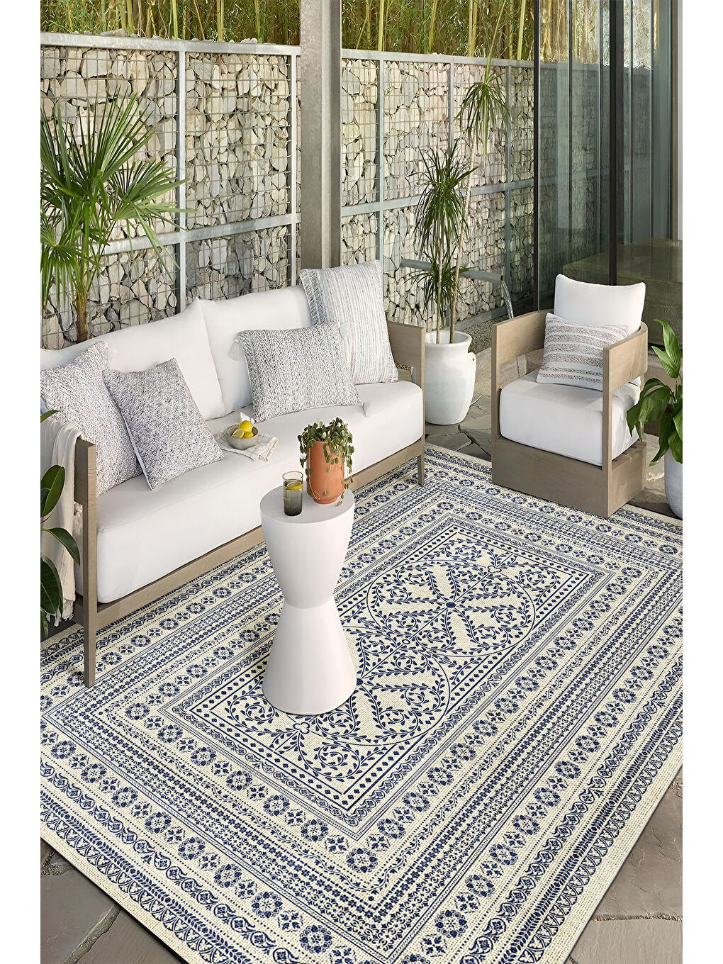 Beyaz Dekoratif Salon Halısı, Makinada Yıkanabilir, Kaymaz Taban, İnce & Modern Tasarım-2