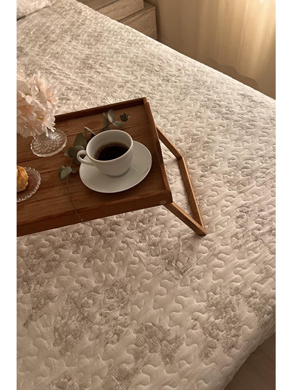 Ekru Uniqe Elyaf Dolgulu Çift Kişilik 240x260 Cm Yatak Örtüsü Krem-3