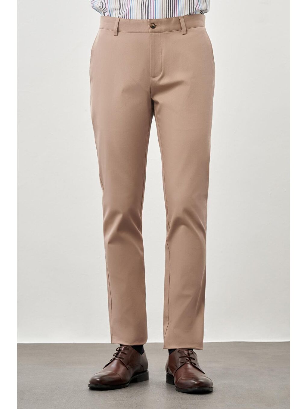 Koyu Bej Pamuklu Yandan Cepli Casual Slim Fit Chino Pantolon 1003245168