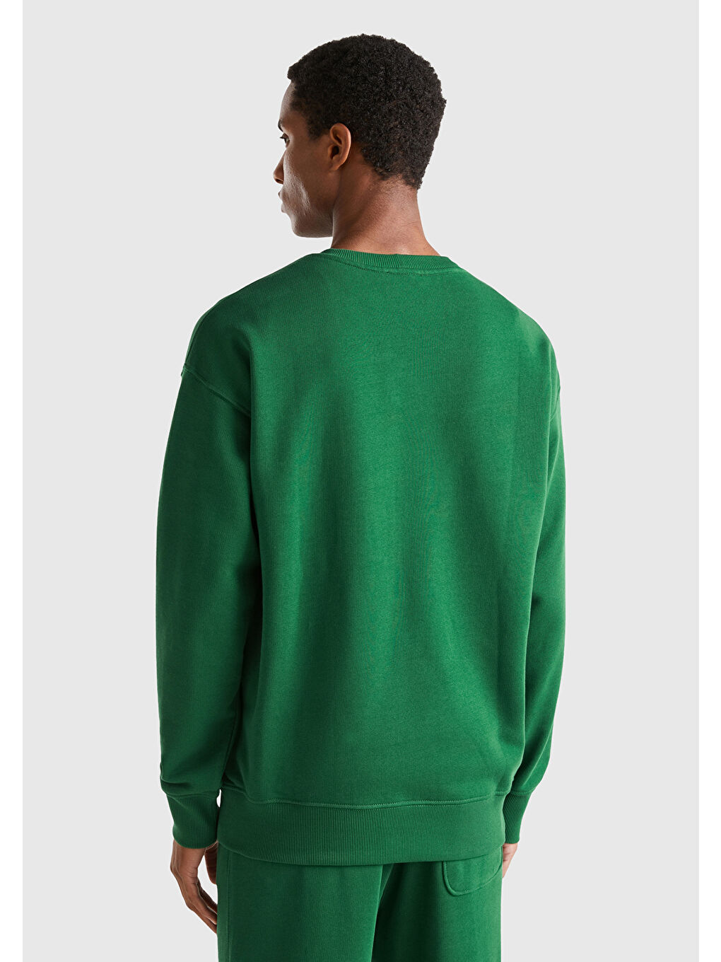 Erkek Koyu Yeşil  100 Pamuk Bisiklet Yaka Basic Sweatshirt-2