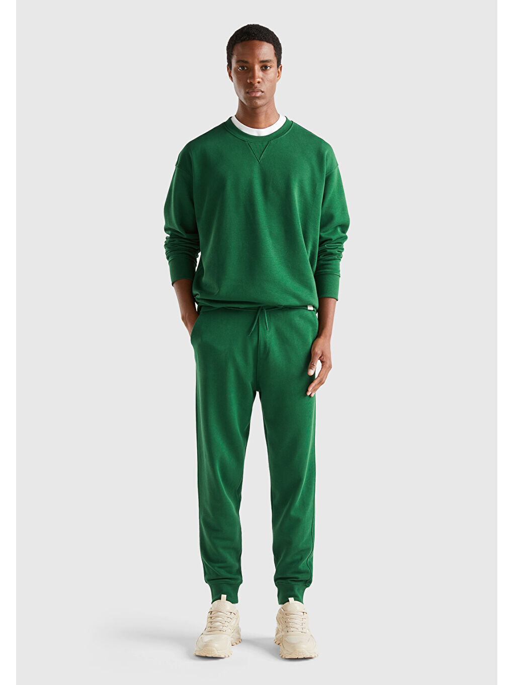 Erkek Koyu Yeşil  100 Pamuk Bisiklet Yaka Basic Sweatshirt-4