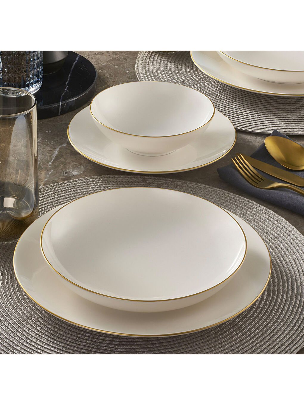 Ekru Camelia 16 Parça 4 Kişilik Yemek Takımı Mat Gold-1