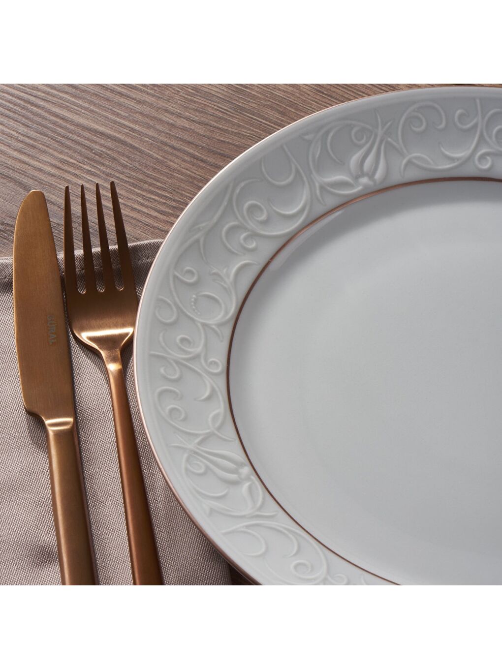 Ekru Bahar Dalı 16 Parça 4 Kişilik Yemek Takımı - Copper Bakır-1